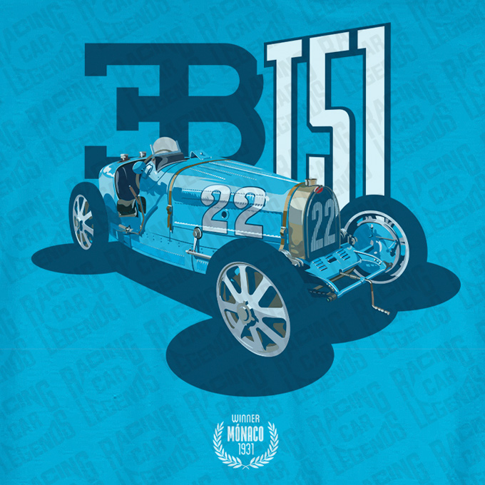 T-shirt Bugatti T51 1931 Louis Chiron  Blue detalle