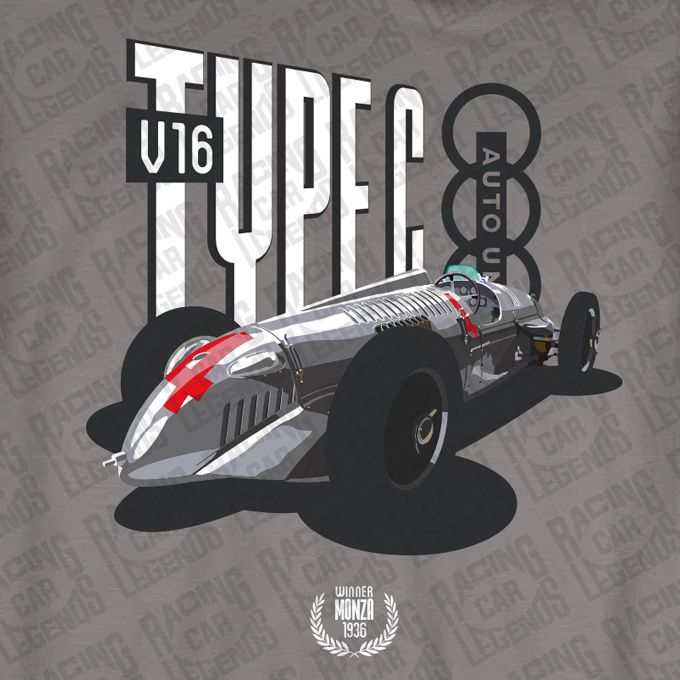 T-shirt Auto Union Type C Bernd Rosemeyer Grey detalle