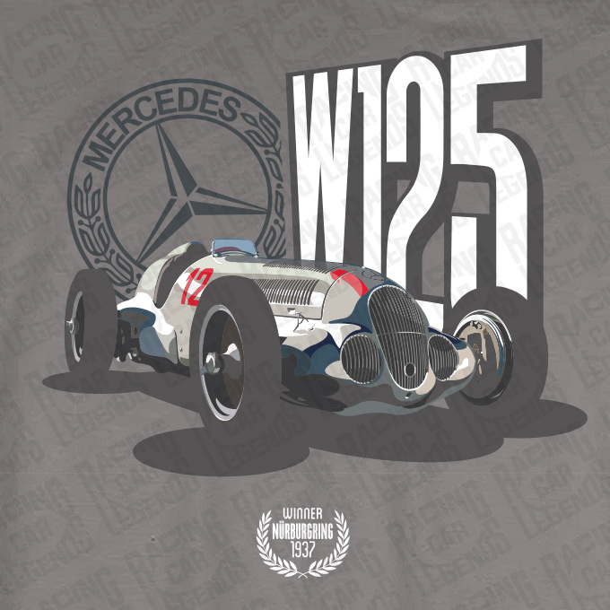 T-shirt Mercedes-Benz W125 Rudolf Caracciola Grey detalle