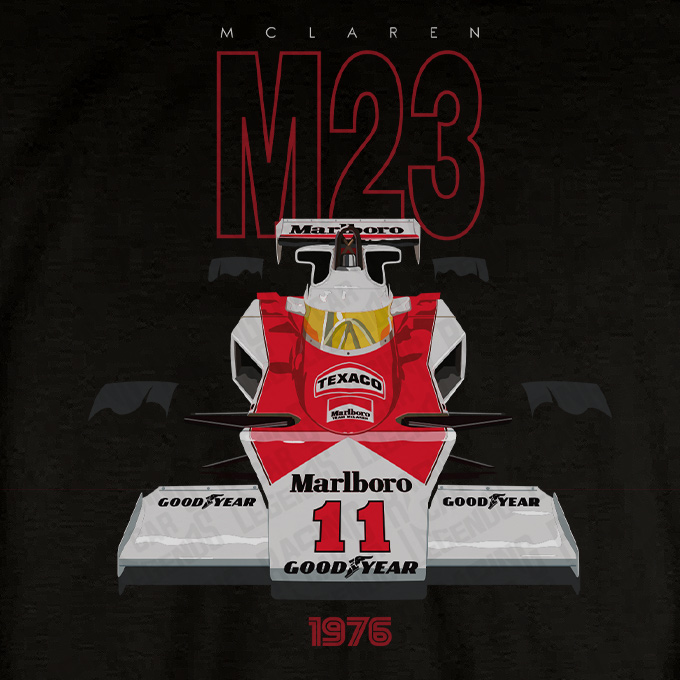 T-shirt McLaren M23 de James Hunt Black detalle