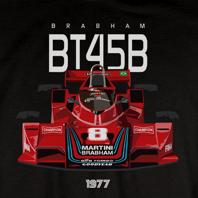 Camiseta Brabham Alfa Romeo BT45B de Carlos Pace Negra detalle