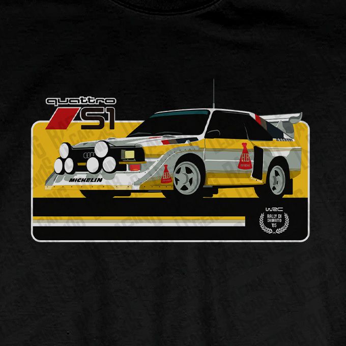 T-shirt Rally Audi Quattro S1 E2 HB Black detalle