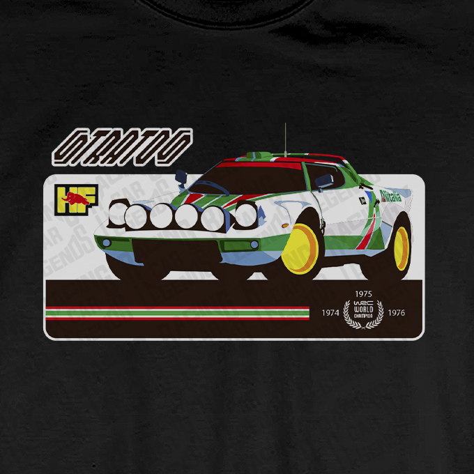 Camiseta Rally Lancia Stratos HF Alitalia Negra detalle